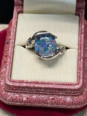 Sterling Silver 4.00 TCW Australian Mosaic Opal Hands Ring SZ 8